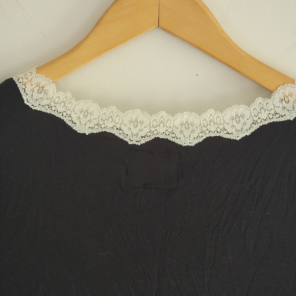 PJ Salvage Modal Blend Black Tee Top Off White Lace Lounge Medium - Picture 8 of 9